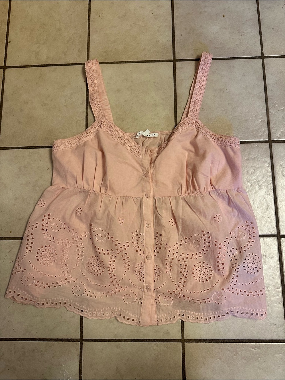 Celebrity Pink Blush Eyelet Button-Front Camisole